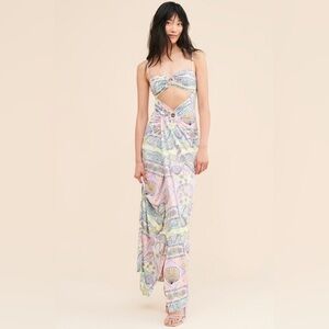 Oceanus x Anthropologie Women’s Pastel Seashell Maxi Zoe Cutout Dress Gown L/10